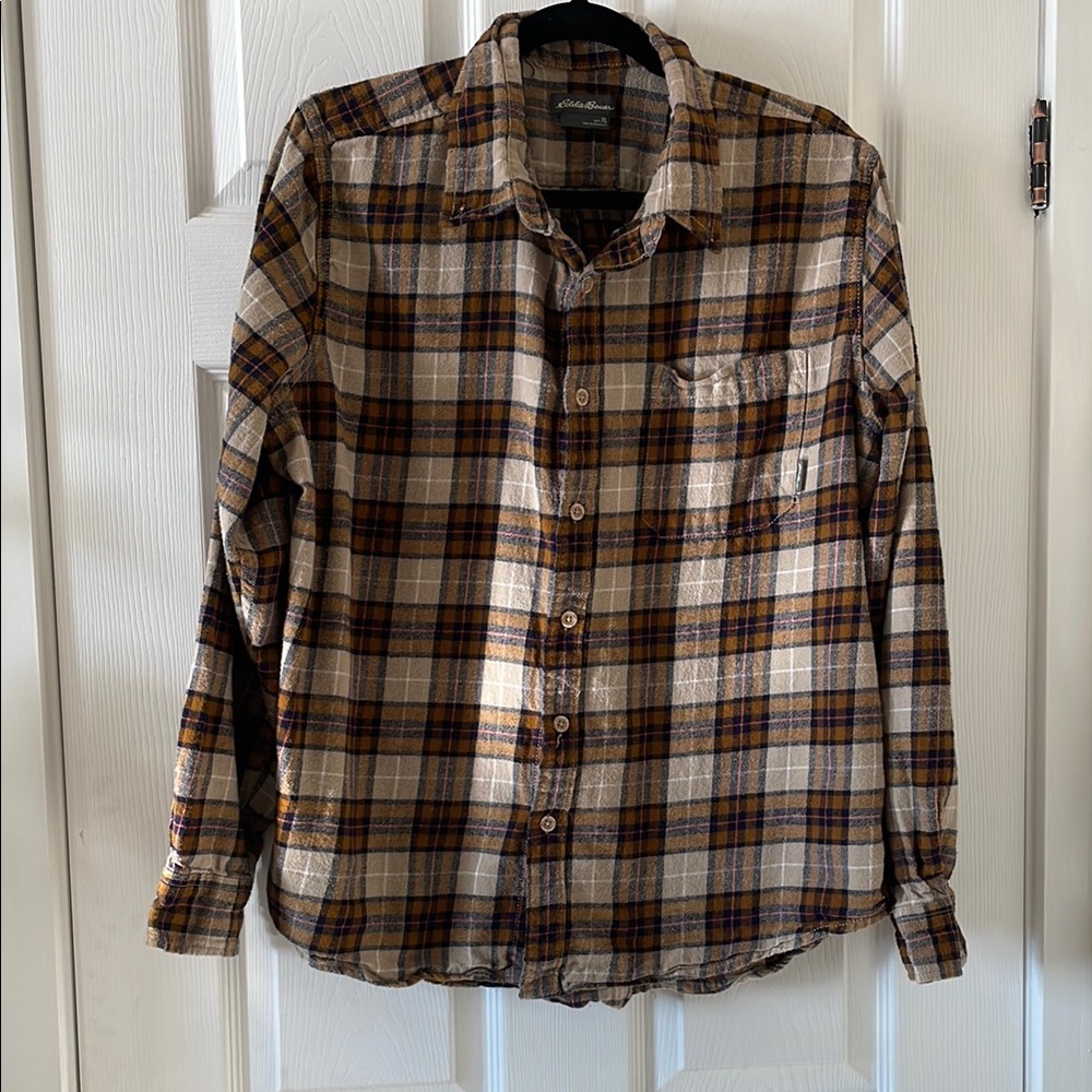 Eddie Bauer caramel plaid flannel shirt cowboy western grunge